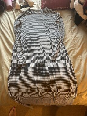 Frank & Eileen Black and White Striped Long-Sleeve Maxi Dress